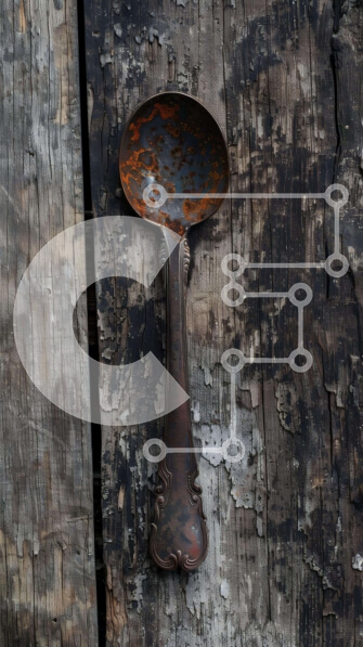 Intra Συλλεκτικό Ξύλινο Παζλ Plywood  4mm - Vintage σκουριασμένο κουτάλι σε ξύλινη επιφάνεια Σε Ξύλινο Κουτί - Διαστάσεις: 10x10 cm – 25 κομμάτια