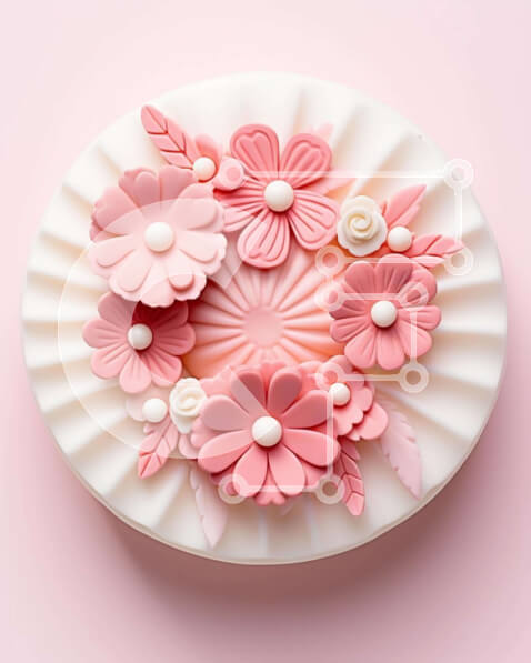 Σετ των 2 Intra Συλλεκτικό Ξύλινο Παζλ Plywood  4mm - Κομψή στρογγυλή τούρτα με ροζ και λευκά λουλούδια Σε Ξύλινο Κουτί - Διαστάσεις: 10x10 cm – 25 κομμάτια