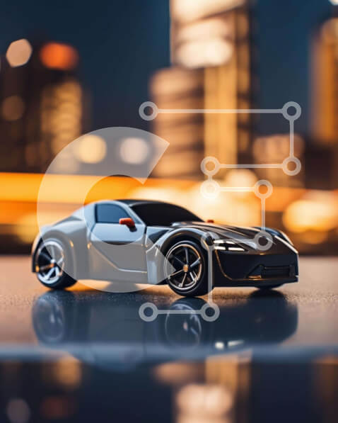 Intra Συλλεκτικό Ξύλινο Παζλ Plywood  4mm - Παιχνίδι αθλητικό αυτοκίνητο στο φωτισμένο αστικό τοπίο Σε Ξύλινο Κουτί - Διαστάσεις: 10x10 cm – 25 κομμάτια