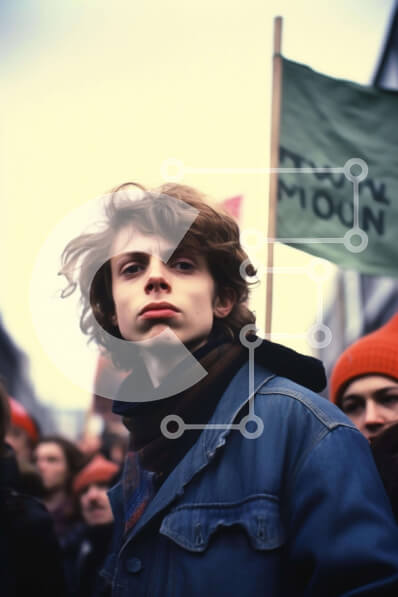 Intra Συλλεκτικό Ξύλινο Παζλ Plywood  4mm - Νεαρός άνδρας με πορτοκαλί μπουφάν με σημαία «Two Moons». Σε Ξύλινο Κουτί - Διαστάσεις Puzzle: 10x10 cm – 25 κομμάτια