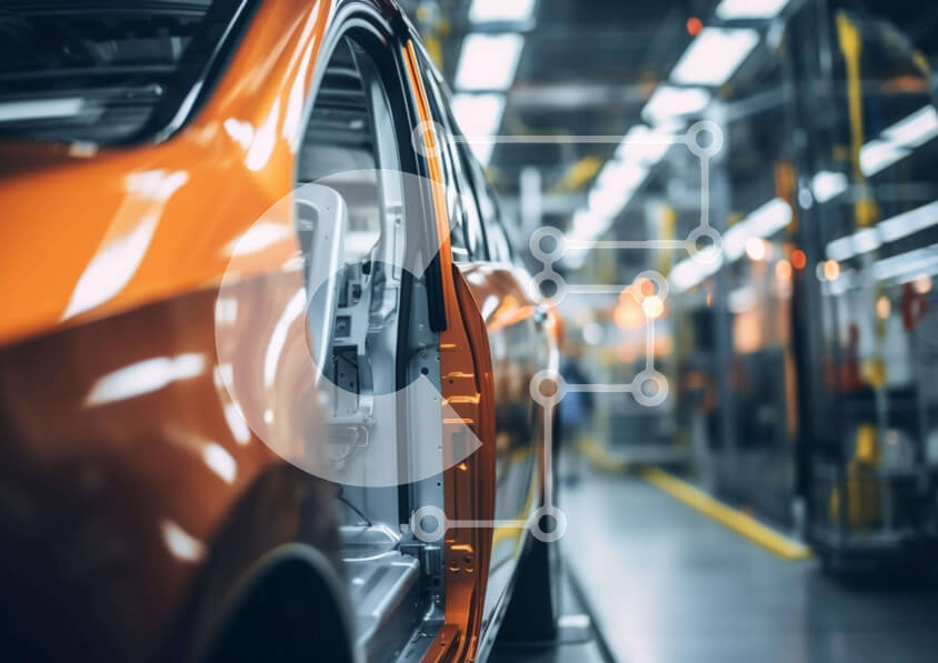 Intra Συλλεκτικό Ξύλινο Παζλ Plywood  4mm - Πορτοκαλί συναρμολόγηση αυτοκινήτου σε ένα εργοστάσιο Σε Ξύλινο Κουτί - Διαστάσεις Puzzle: 10x10 cm – 25 κομμάτια