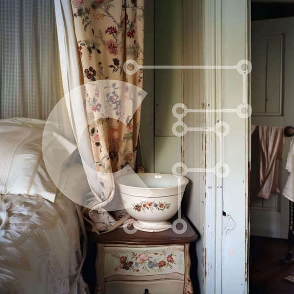 Intra Συλλεκτικό Ξύλινο Παζλ Plywood  4mm - Vintage υπνοδωμάτιο με παλιό κρεβάτι και συρταριέρα Σε Ξύλινο Κουτί - Διαστάσεις Puzzle: 10x10 cm – 25 κομμάτια