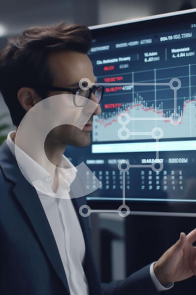 Intra Συλλεκτικό Ξύλινο Παζλ Plywood  4mm - Ο άνθρωπος στην επιχείρηση συζήτηση με γραφήματα στην οθόνη Σε Ξύλινο Κουτί - Διαστάσεις Puzzle: 10x10 cm – 25 κομμάτια