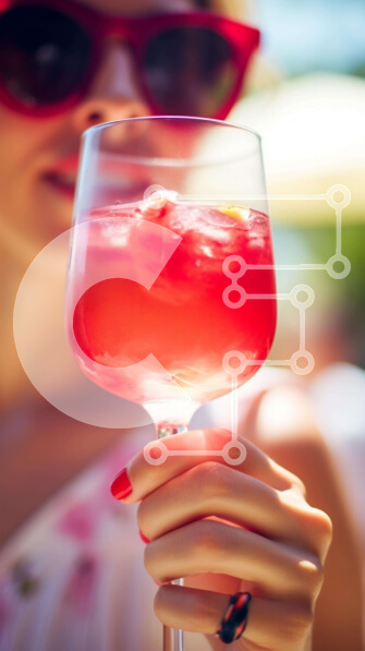 Intra Συλλεκτικό Ξύλινο Παζλ Plywood  4mm - Γυναίκα που κρατά ένα ποτήρι κόκκινο κρασί σε ένα υπαίθριο πάρτι Σε Ξύλινο Κουτί - Διαστάσεις Puzzle: 10x10 cm – 25 κομμάτια