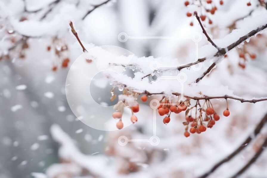 Intra Συλλεκτικό Ξύλινο Παζλ Plywood  4mm - Κλαδί δέντρου με τα κόκκινα μούρα στο χιόνι Σε Ξύλινο Κουτί - Διαστάσεις: 10x10 cm – 25 κομμάτια