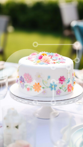 Intra Συλλεκτικό Ξύλινο Παζλ Plywood  4mm - Λευκή τούρτα με floral διακοσμήσεις σε τραπέζι εξωτερικού χώρου Σε Ξύλινο Κουτί - Διαστάσεις: 10x10 cm – 25 κομμάτια