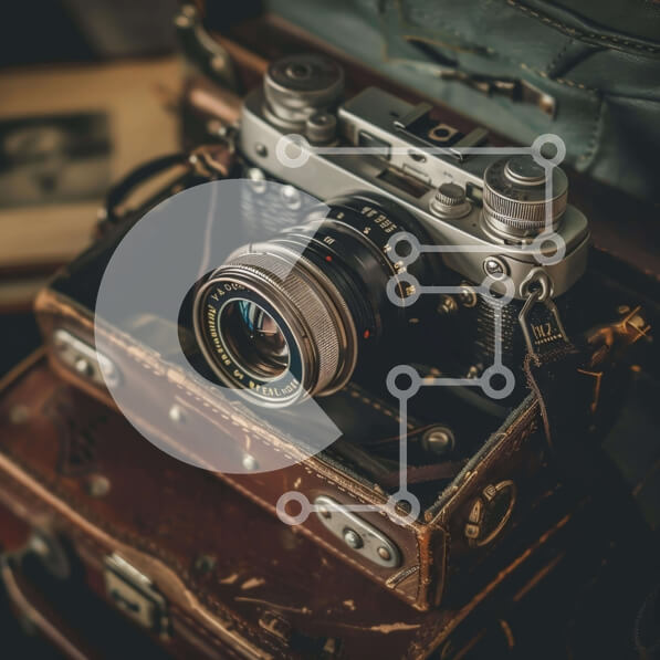 Intra Συλλεκτικό Ξύλινο Παζλ Plywood  4mm - Vintage κάμερα σε καφέ βαλίτσα Σε Ξύλινο Κουτί - Διαστάσεις: 10x10 cm – 25 κομμάτια