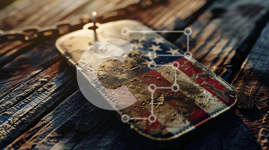 Intra Συλλεκτικό Ξύλινο Παζλ Plywood  4mm - Ετικέτα σκύλου με αμερικανική σημαία σε vintage ξύλινο τραπέζι Σε Ξύλινο Κουτί - Διαστάσεις: 10x10 cm – 25 κομμάτια