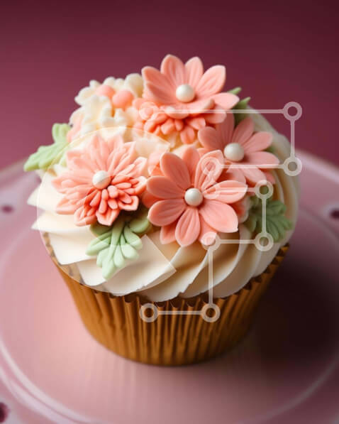 Σετ των 2 Intra Συλλεκτικό Ξύλινο Παζλ Plywood  4mm - Λαχταριστό cupcake με ροζ, λευκά και πράσινα λουλούδια Σε Ξύλινο Κουτί - Διαστάσεις: 10x10 cm – 25 κομμάτια