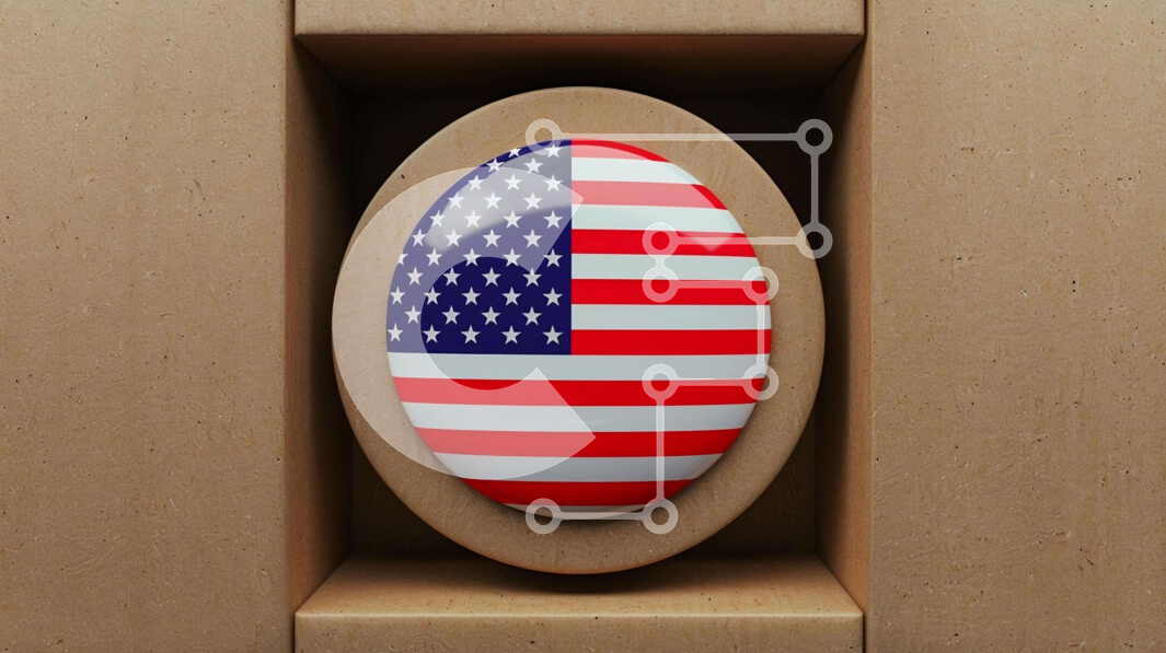 Intra Συλλεκτικό Ξύλινο Παζλ Plywood  4mm - Κουμπί σημαίας Ηνωμένων Πολιτειών σε χάρτινο κουτί Σε Ξύλινο Κουτί - Διαστάσεις: 10x10 cm – 25 κομμάτια