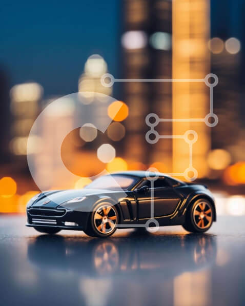 Intra Συλλεκτικό Ξύλινο Παζλ Plywood  4mm - Μαύρο αυτοκίνητο παιχνιδιών στο φωτισμένο αστικό τοπίο τη νύχτα Σε Ξύλινο Κουτί - Διαστάσεις Puzzle: 10x10 cm – 25 κομμάτια