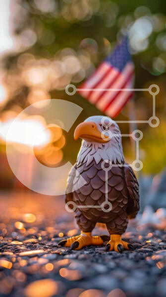 Intra Συλλεκτικό Ξύλινο Παζλ Plywood  4mm - Παιχνίδι φαλακρός αετός με αμερικανική σημαία Σε Ξύλινο Κουτί - Διαστάσεις Puzzle: 10x10 cm – 25 κομμάτια