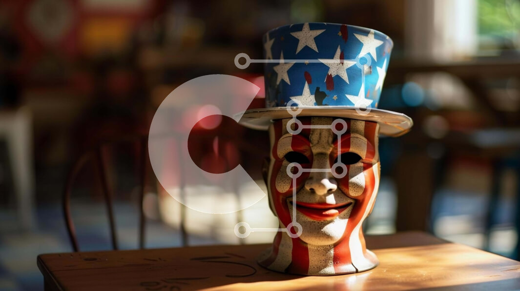 Intra Συλλεκτικό Ξύλινο Παζλ Plywood  4mm - Vintage πατριωτικό καπέλο με σχέδιο αμερικανικής σημαίας Σε Ξύλινο Κουτί - Διαστάσεις Puzzle: 10x10 cm – 25 κομμάτια