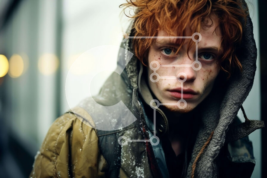 Intra Συλλεκτικό Ξύλινο Παζλ Plywood  4mm - Νεαρός άνδρας με κόκκινα μαλλιά που στέκεται μπροστά από την ανοιχτή πόρτα Σε Ξύλινο Κουτί - Διαστάσεις Puzzle: 10x10 cm – 25 κομμάτια