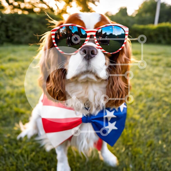 Intra Συλλεκτικό Ξύλινο Παζλ Plywood  4mm - Σκύλος με γυαλιά ηλίου και παπιγιόν με αμερικανική σημαία Σε Ξύλινο Κουτί - Διαστάσεις: 10x10 cm – 25 κομμάτια