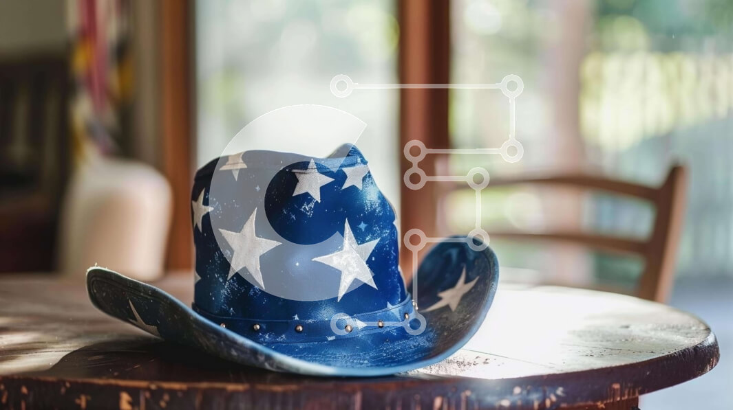 Intra Συλλεκτικό Ξύλινο Παζλ Plywood  4mm - Μπλε καουμπόικο καπέλο σε ξύλινο τραπέζι Σε Ξύλινο Κουτί - Διαστάσεις: 10x10 cm – 25 κομμάτια