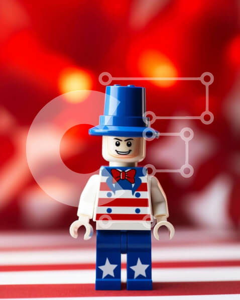 Intra Συλλεκτικό Ξύλινο Παζλ Plywood  4mm - Γιορτή 4ης Ιουλίου με φιγούρα Lego Σε Ξύλινο Κουτί - Διαστάσεις Puzzle: 10x10 cm – 25 κομμάτια