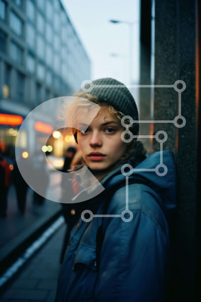 Intra Συλλεκτικό Ξύλινο Παζλ Plywood  4mm - Νεαρή γυναίκα με παλτό και Beanie που στέκεται στο δρόμο Σε Ξύλινο Κουτί - Διαστάσεις Puzzle: 10x10 cm – 25 κομμάτια