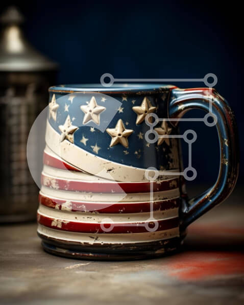 Intra Συλλεκτικό Ξύλινο Παζλ Plywood  4mm - Παλιά κούπα καφέ με διακόσμηση αμερικανικής σημαίας Σε Ξύλινο Κουτί - Διαστάσεις: 10x10 cm – 25 κομμάτια