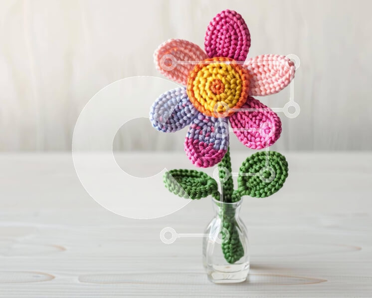 Intra Συλλεκτικό Ξύλινο Παζλ Plywood  4mm - Κροσέ λουλούδι σε βάζο με νερό Σε Ξύλινο Κουτί - Διαστάσεις: 10x10 cm – 25 κομμάτια