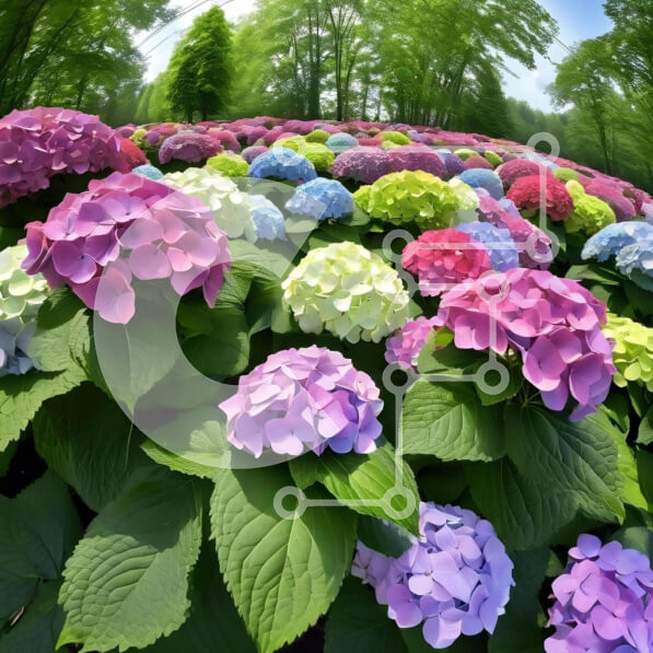 Intra Συλλεκτικό Ξύλινο Παζλ Plywood  4mm - Πολύχρωμα λουλούδια ορτανσίας σε δασώδη περιοχή Σε Ξύλινο Κουτί - Διαστάσεις: 10x10 cm – 25 κομμάτια