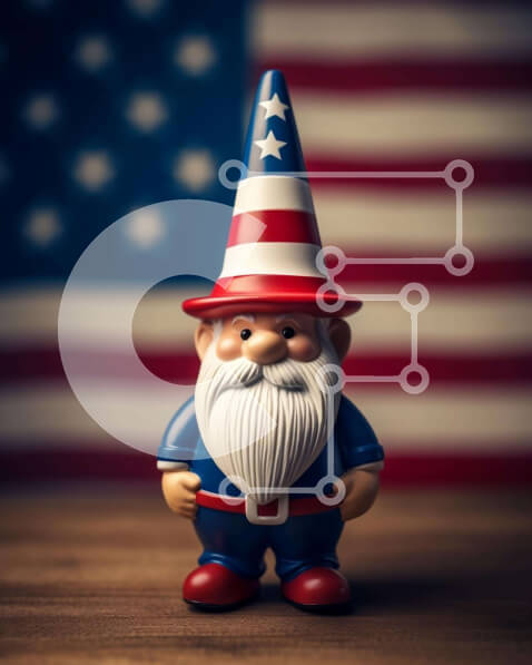 Intra Συλλεκτικό Ξύλινο Παζλ Plywood  4mm - Παιχνίδι Gnome σε πατριωτικά χρώματα με φόντο την αμερικανική σημαία Σε Ξύλινο Κουτί - Διαστάσεις Puzzle: 10x10 cm – 25 κομμάτια