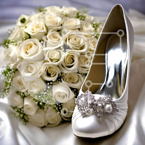 Σετ των 2 Intra Συλλεκτικό Ξύλινο Παζλ Plywood  4mm - Λευκά Νυφικά Παπούτσια με Μπουκέτο Τριαντάφυλλα και Πέρλες Σε Ξύλινο Κουτί - Διαστάσεις: 10x10 cm – 25 κομμάτια