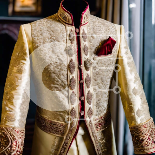 Σετ των 2 Intra Συλλεκτικό Ξύλινο Παζλ Plywood  4mm - Ινδικό μπουφάν γάμου με χρυσό και κόκκινο ύφασμα Σε Ξύλινο Κουτί - Διαστάσεις: 10x10 cm – 25 κομμάτια