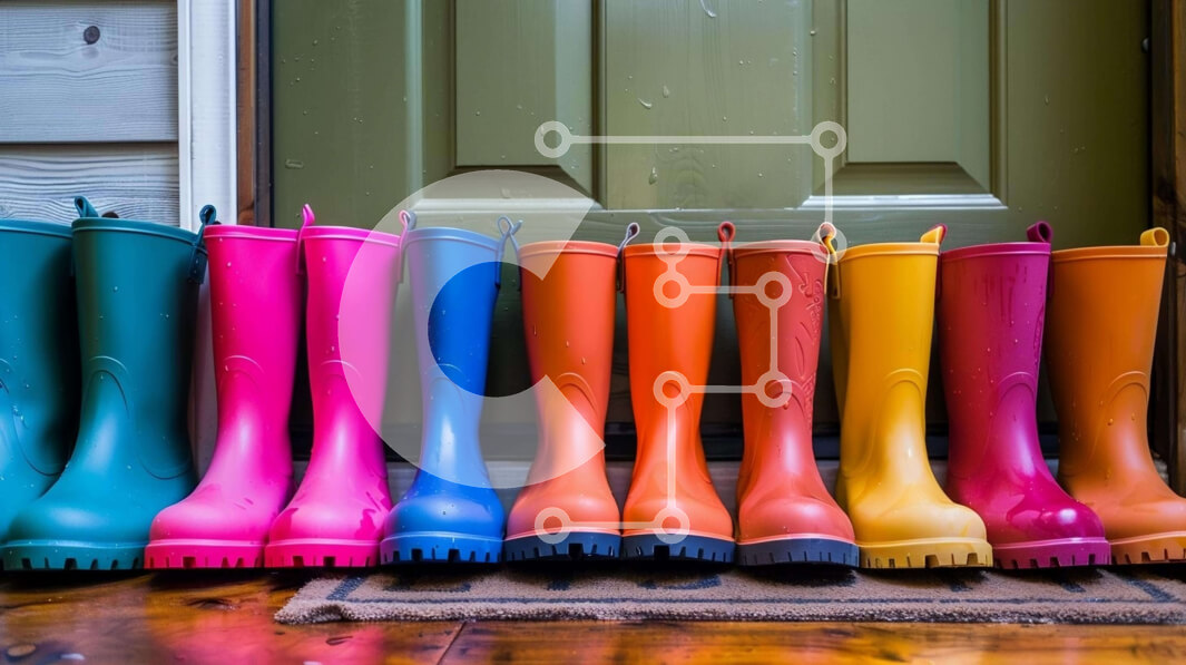 Intra Συλλεκτικό Ξύλινο Παζλ Plywood  4mm - Πολύχρωμες μπότες βροχής μπροστά από την πόρτα Σε Ξύλινο Κουτί - Διαστάσεις Puzzle: 10x10 cm – 25 κομμάτια