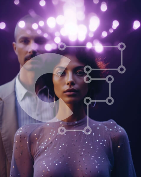 Intra Συλλεκτικό Ξύλινο Παζλ Plywood  4mm - Άνδρας και γυναίκα σε περίτεχνο μωβ φόντο Σε Ξύλινο Κουτί - Διαστάσεις Puzzle: 10x10 cm – 25 κομμάτια