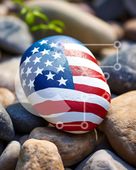 Intra Συλλεκτικό Ξύλινο Παζλ Plywood  4mm - Βράχος με αμερικανική σημαία και φυτά Σε Ξύλινο Κουτί - Διαστάσεις Puzzle: 10x10 cm – 25 κομμάτια