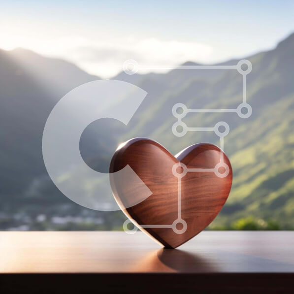 Intra Συλλεκτικό Ξύλινο Παζλ Plywood  4mm - Ξύλινο αντικείμενο σε σχήμα καρδιάς μπροστά από βουνά Σε Ξύλινο Κουτί - Διαστάσεις Puzzle: 10x10 cm – 25 κομμάτια