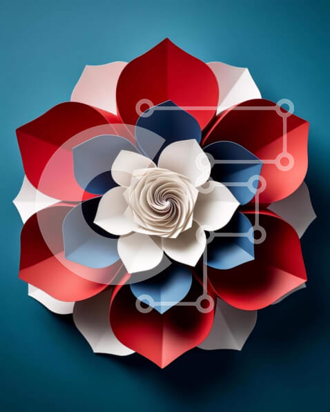 Intra Συλλεκτικό Ξύλινο Παζλ Plywood  4mm - Κόκκινο, λευκό και μπλε λουλούδι από χαρτί σε σχέδιο αμερικανικής σημαίας Σε Ξύλινο Κουτί - Διαστάσεις Puzzle: 10x10 cm – 25 κομμάτια