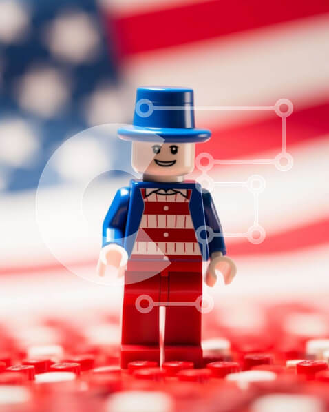 Intra Συλλεκτικό Ξύλινο Παζλ Plywood  4mm - Φιγούρα Lego που γιορτάζει τις πατριωτικές διακοπές με αμερικανική σημαία Σε Ξύλινο Κουτί - Διαστάσεις: 10x10 cm – 25 κομμάτια