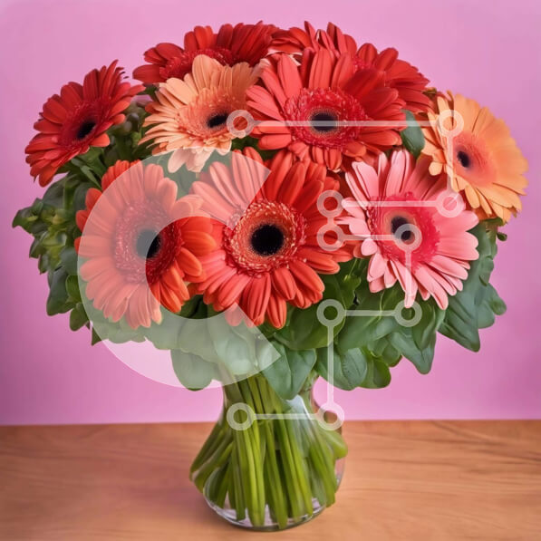 Intra Συλλεκτικό Ξύλινο Παζλ Plywood  4mm - Μαργαρίτες πορτοκαλί και ροζ ζέρμπερα σε διάφανο βάζο Σε Ξύλινο Κουτί - Διαστάσεις: 10x10 cm – 25 κομμάτια