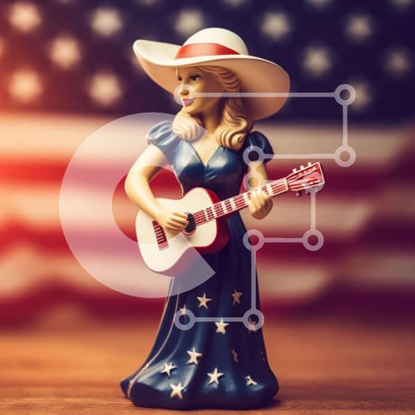 Intra Συλλεκτικό Ξύλινο Παζλ Plywood  4mm - Αμερικανικό ειδώλιο γυναίκας που παίζει κιθάρα με αμερικανική σημαία Σε Ξύλινο Κουτί - Διαστάσεις Puzzle: 10x10 cm – 25 κομμάτια