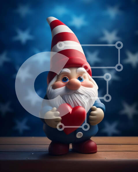 Intra Συλλεκτικό Ξύλινο Παζλ Plywood  4mm - Πατριωτικό ειδώλιο Gnome με καρδιά αμερικανικής σημαίας Σε Ξύλινο Κουτί - Διαστάσεις: 10x10 cm – 25 κομμάτια