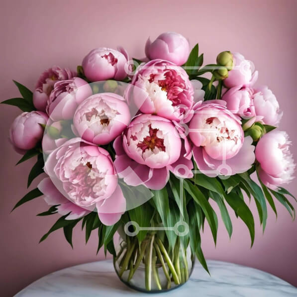 Σετ των 2 Intra Συλλεκτικό Ξύλινο Παζλ Plywood  4mm - Ροζ παιώνιες σε γυάλινο βάζο σε μαρμάρινο τραπέζι Σε Ξύλινο Κουτί - Διαστάσεις: 10x10 cm – 25 κομμάτια