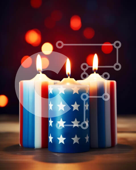 Intra Συλλεκτικό Ξύλινο Παζλ Plywood  4mm - Κόκκινα, λευκά και μπλε κεριά σε διάταξη αμερικανικής σημαίας Σε Ξύλινο Κουτί - Διαστάσεις: 10x10 cm – 25 κομμάτια