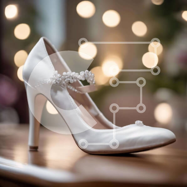 Σετ των 2 Intra Συλλεκτικό Ξύλινο Παζλ Plywood  4mm - Λευκά ψηλοτάκουνα παπούτσια με κρύσταλλα και πέρλες Σε Ξύλινο Κουτί - Διαστάσεις: 10x10 cm – 25 κομμάτια