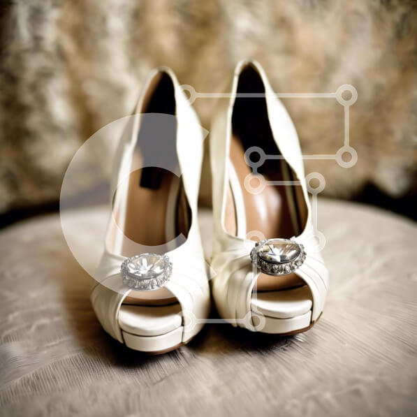 Σετ των 2 Intra Συλλεκτικό Ξύλινο Παζλ Plywood  4mm - Λευκά ψηλοτάκουνα παπούτσια με κρύσταλλα σε οθωμανικό Σε Ξύλινο Κουτί - Διαστάσεις: 10x10 cm – 25 κομμάτια