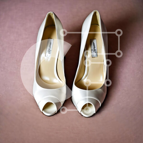 Σετ των 2 Intra Συλλεκτικό Ξύλινο Παζλ Plywood  4mm - Κομψά λευκά παπούτσια γάμου σε ροζ φόντο Σε Ξύλινο Κουτί - Διαστάσεις: 10x10 cm – 25 κομμάτια