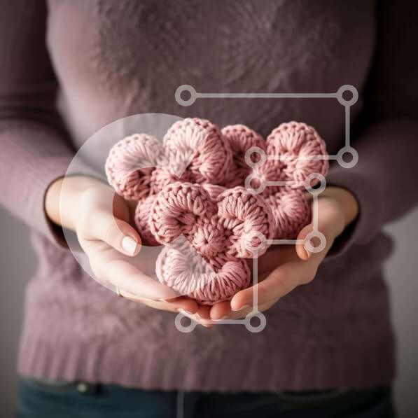 Intra Συλλεκτικό Ξύλινο Παζλ Plywood  4mm - Γυναίκα που κρατά ροζ κροσέ λουλούδια Σε Ξύλινο Κουτί - Διαστάσεις Puzzle: 10x10 cm – 25 κομμάτια