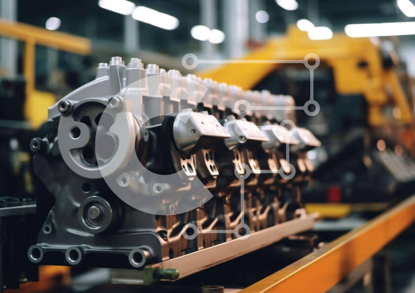 Intra Συλλεκτικό Ξύλινο Παζλ Plywood  4mm - Μεγάλος κινητήρας στη γραμμή συναρμολόγησης αυτοκινήτων Σε Ξύλινο Κουτί - Διαστάσεις Puzzle: 10x10 cm – 25 κομμάτια