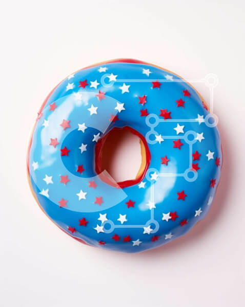 Σετ των 2 Intra Συλλεκτικό Ξύλινο Παζλ Plywood  4mm - Μπλε ντόνατ με Πατριωτικά αστέρια Σε Ξύλινο Κουτί - Διαστάσεις: 10x10 cm – 25 κομμάτια