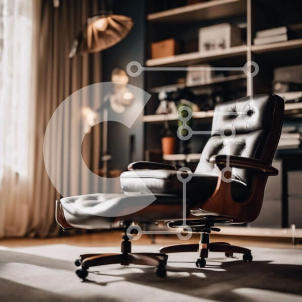 Intra Συλλεκτικό Ξύλινο Παζλ Plywood  4mm - Μαύρη δερμάτινη καρέκλα γραφείου και Ottoman in Room Corner Σε Ξύλινο Κουτί - Διαστάσεις Puzzle: 10x10 cm – 25 κομμάτια