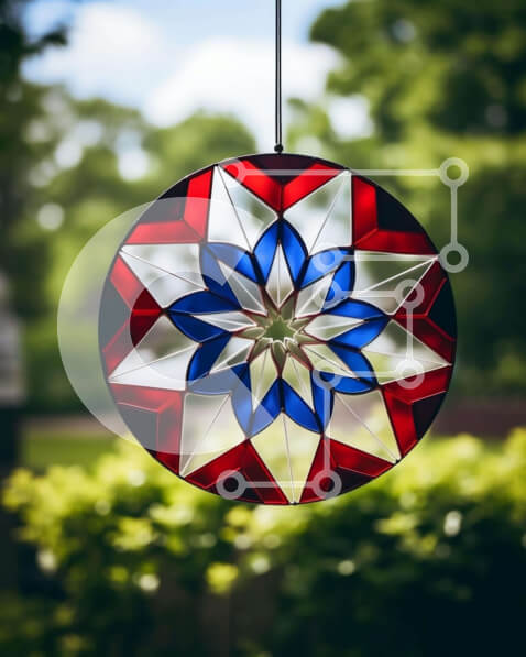 Intra Συλλεκτικό Ξύλινο Παζλ Plywood  4mm - Κόκκινο, λευκό και μπλε παράθυρο βιτρό Σε Ξύλινο Κουτί - Διαστάσεις Puzzle: 10x10 cm – 25 κομμάτια