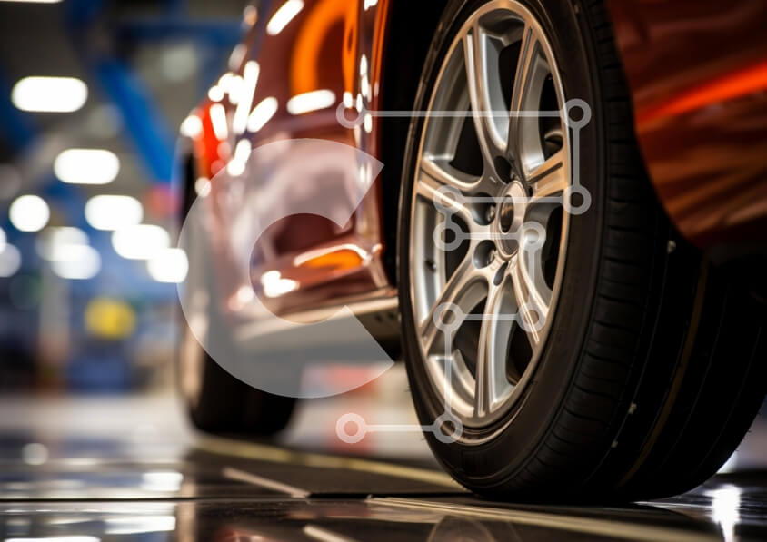 Intra Συλλεκτικό Ξύλινο Παζλ Plywood  4mm - Κοντινό πλάνο πορτοκαλί ελαστικού αυτοκινήτου Σε Ξύλινο Κουτί - Διαστάσεις Puzzle: 10x10 cm – 25 κομμάτια