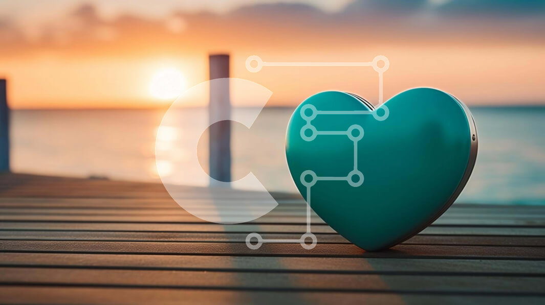 Intra Συλλεκτικό Ξύλινο Παζλ Plywood  4mm - Μπλε αντικείμενο σε σχήμα καρδιάς στην αποβάθρα στο ηλιοβασίλεμα Σε Ξύλινο Κουτί - Διαστάσεις: 10x10 cm – 25 κομμάτια