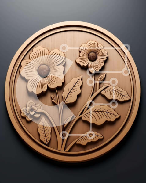 Intra Συλλεκτικό Ξύλινο Παζλ Plywood  4mm - Κυκλική ξύλινη πλάκα με λουλούδια και φύλλα Σε Ξύλινο Κουτί - Διαστάσεις Puzzle: 10x10 cm – 25 κομμάτια